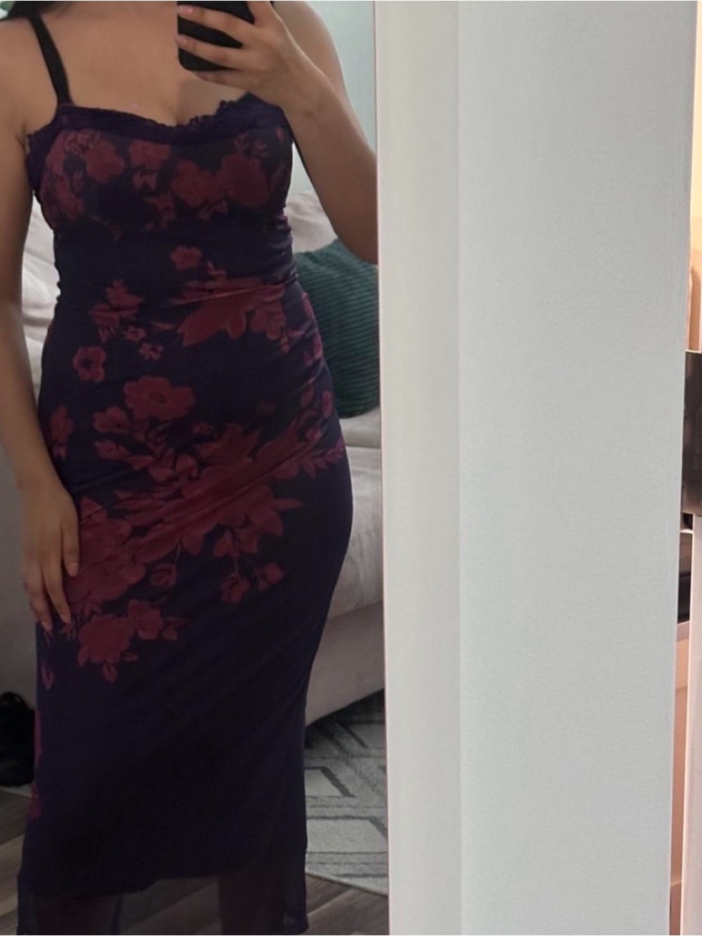 Commense Purple Slip Maxi Dress with Pink Floral Print - Picture 2 of 3